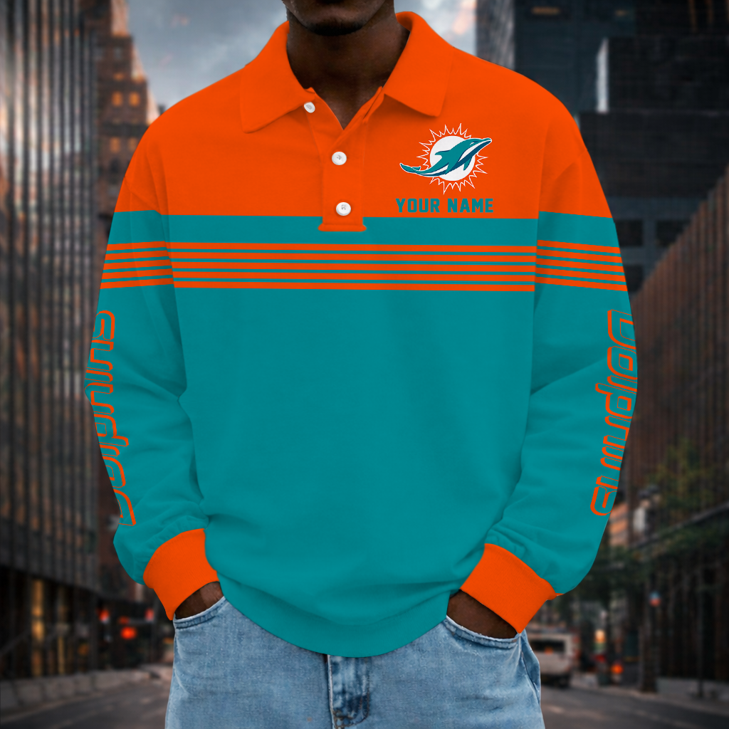 LIMITED EDITION - NEW CUSTOMIZED NFL19 MDP MIAMI DOLPHINS LONG SLEEVE POLO SHIRT