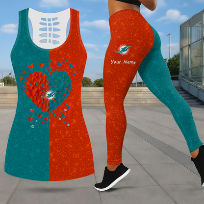 LIMITED EDITION - NEW CUSTOMIZED NFL19 MDP MIAMI DOLPHINS LEGGINGS & HOLLOW TANK TOP SET
