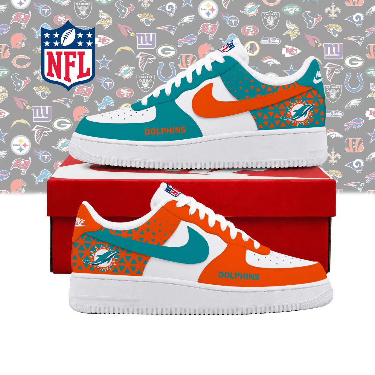 LIMITED EDITION - NEW CUSTOMIZED NFL19 MDP MIAMI DOLPHINS AF1 SHOES