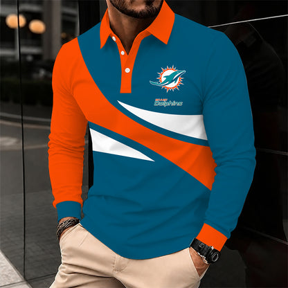 [SPECIAL OFFER] NEW CUSTOMIZED NFL19 MDP MIAMI DOLPHINS LONG SLEEVE POLO SHIRT