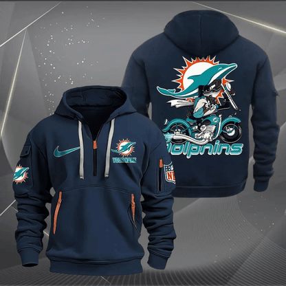 [SPECIAL OFFER] NEW CUSTOMIZED NFL19 MDP MIAMI DOLPHINS MUTICOLOR QUARTER ZIP HOODIE