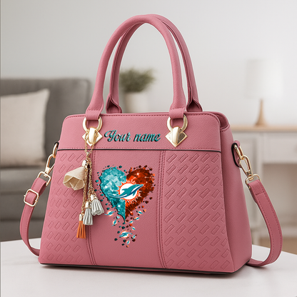 LIMITED EDITION - NEW CUSTOMIZED NFL19 MDP MIAMI DOLPHINS ZIP HANDBAG MULTICOLOR