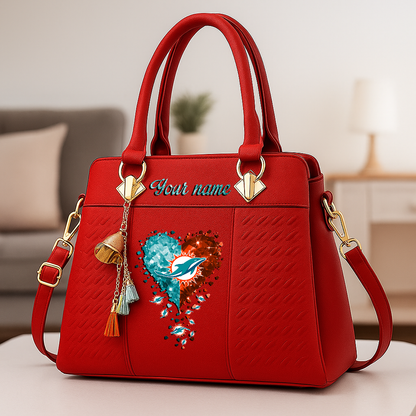LIMITED EDITION - NEW CUSTOMIZED NFL19 MDP MIAMI DOLPHINS ZIP HANDBAG MULTICOLOR
