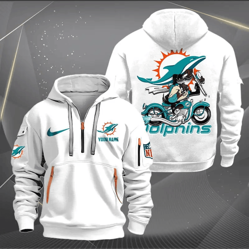 [SPECIAL OFFER] NEW CUSTOMIZED NFL19 MDP MIAMI DOLPHINS MUTICOLOR QUARTER ZIP HOODIE