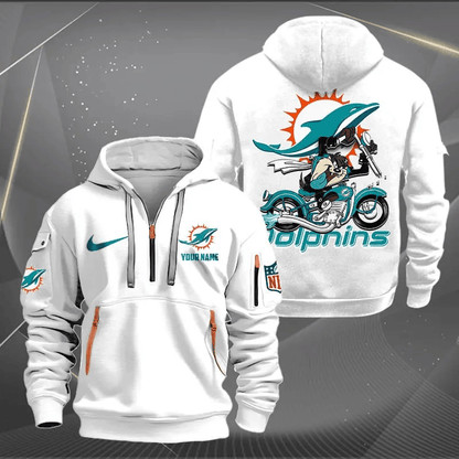 [SPECIAL OFFER] NEW CUSTOMIZED NFL19 MDP MIAMI DOLPHINS MUTICOLOR QUARTER ZIP HOODIE