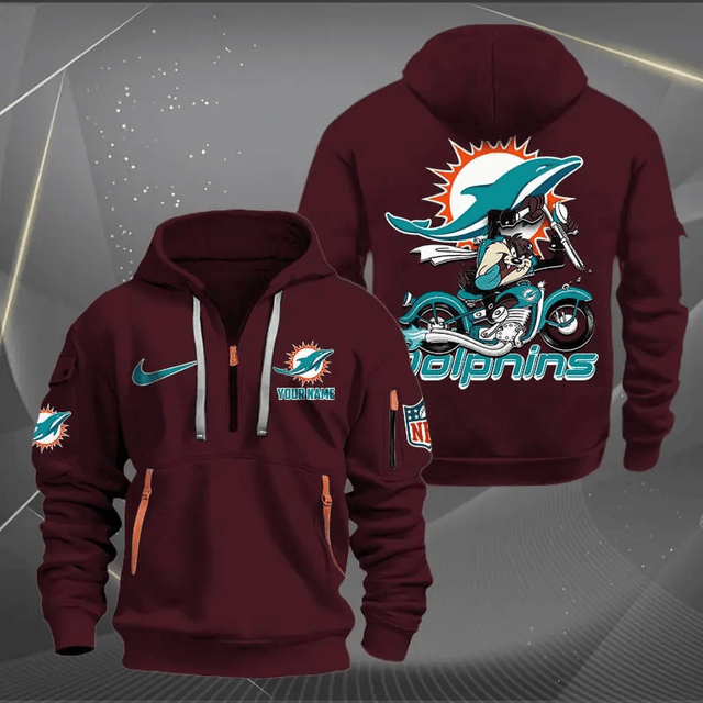 [SPECIAL OFFER] NEW CUSTOMIZED NFL19 MDP MIAMI DOLPHINS MUTICOLOR QUARTER ZIP HOODIE