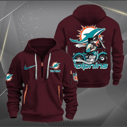 [SPECIAL OFFER] NEW CUSTOMIZED NFL19 MDP MIAMI DOLPHINS MUTICOLOR QUARTER ZIP HOODIE