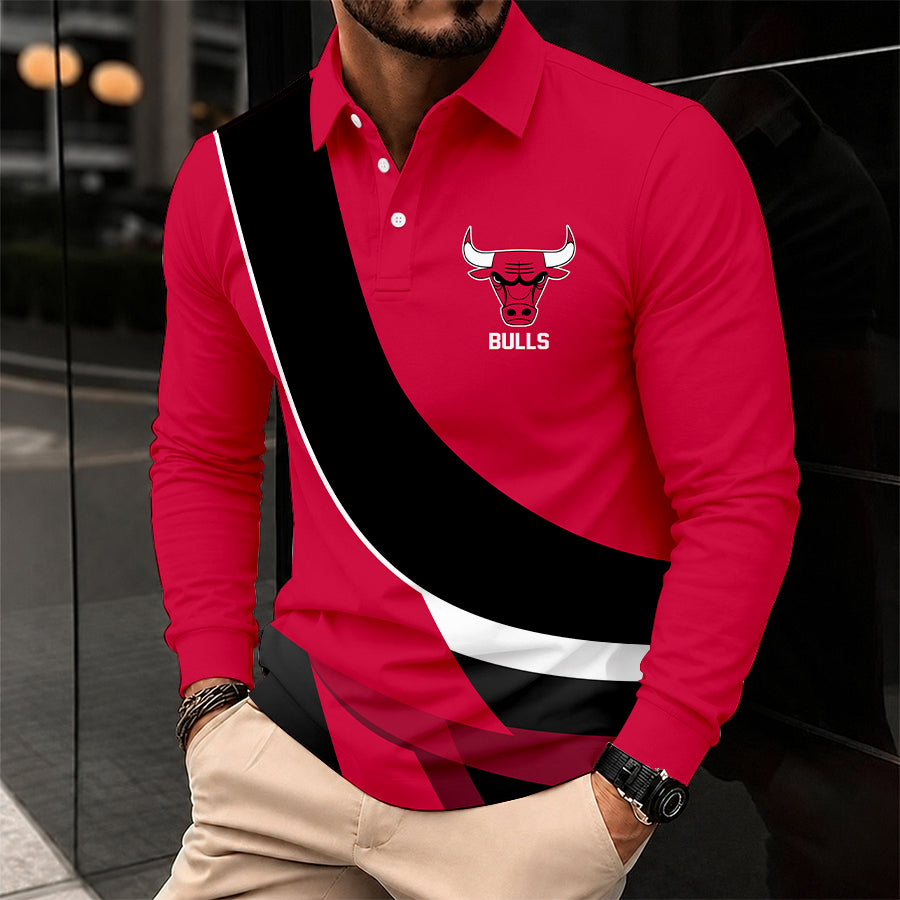 [HOT DEAL] NEW CUSTOMIZED NBA19 CBU CHICAGO BULLS MEN LONG SLEEVE POLO