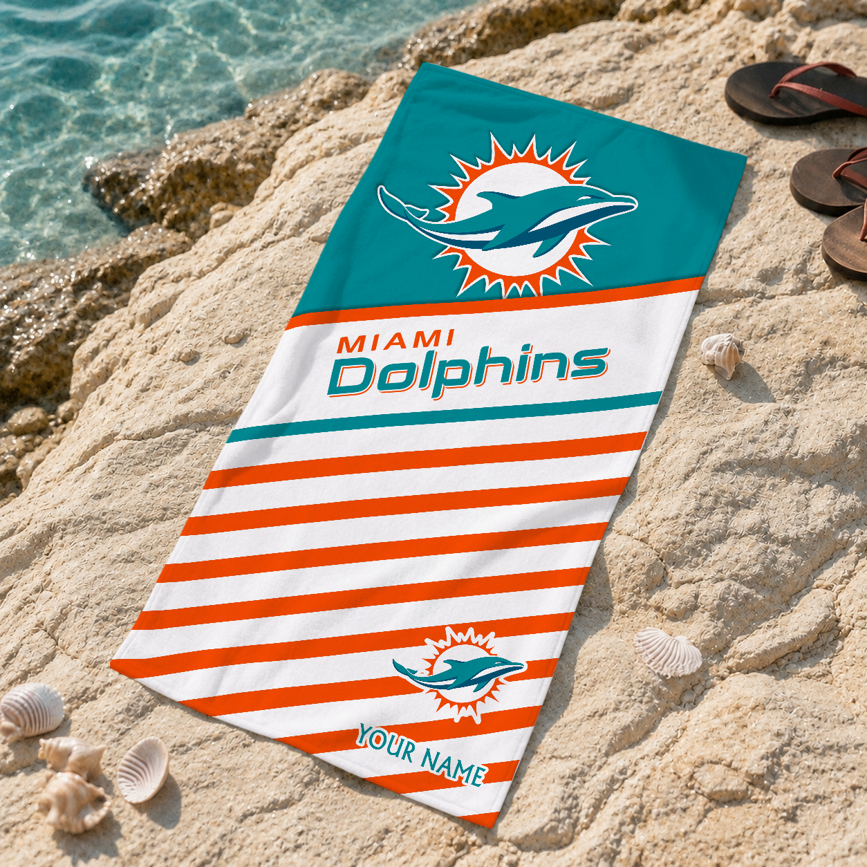 EXCLUSIVE EDITION - NEW CUSTOMIZED NFL19 MDP MIAMI DOLPHINS BEACH TOWEL