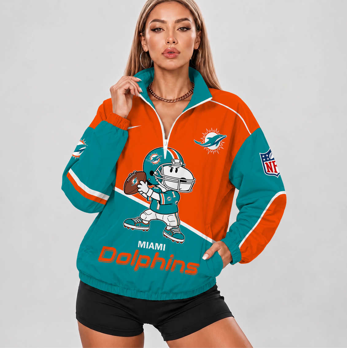 LIMITED EDITION - NEW CUSTOMIZED NFL19 MDP MIAMI DOLPHINS V-NECK ZIPPER SWEATSHIRT JACKET