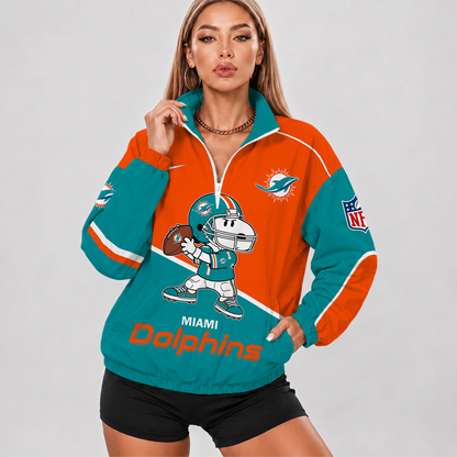 LIMITED EDITION - NEW CUSTOMIZED NFL19 MDP MIAMI DOLPHINS V-NECK ZIPPER SWEATSHIRT JACKET
