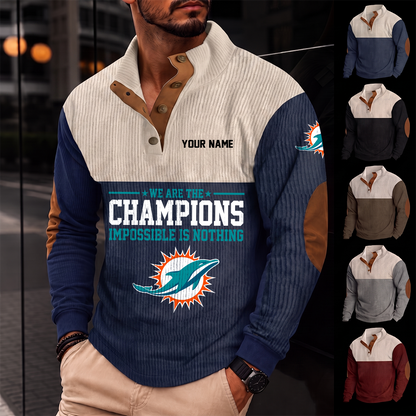 [SPECIAL OFFER] NEW CUSTOMIZED NFL19 MDP MIAMI DOLPHINS BUTTON SWEATSHIRTS STAND COLLAR