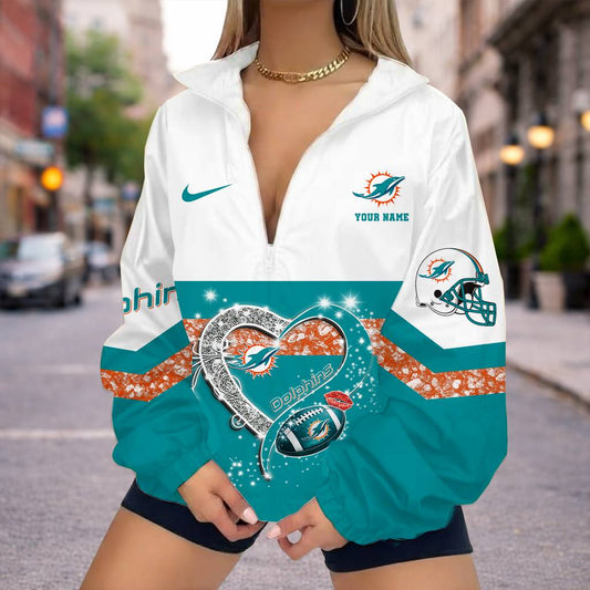 LIMITED EDITION - NEW CUSTOMIZED NFL19 MDP MIAMI DOLPHINS V-NECK ZIPPER SWEATSHIRT JACKET