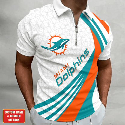 [SPECIAL OFFER] NEW CUSTOMIZED NFL19 MDP MIAMI DOLPHINS ZIP POLO SHIRT