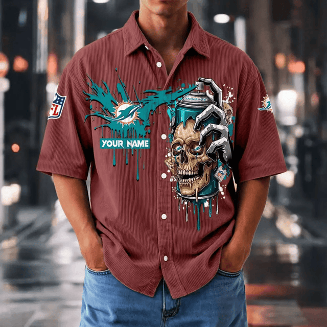 [SPECIAL OFFER] NEW CUSTOMIZED NFL19 MDP MIAMI DOLPHINS SEERSUCKER BUTTON SHIRT