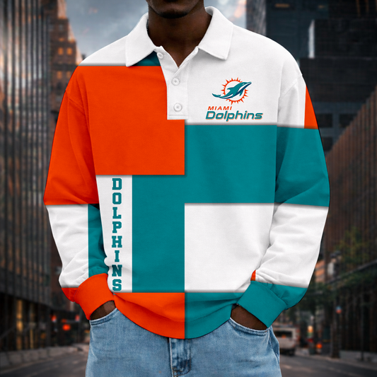 LIMITED EDITION - NEW CUSTOMIZED NFL19 MDP MIAMI DOLPHINS MEN LONG SLEEVE POLO