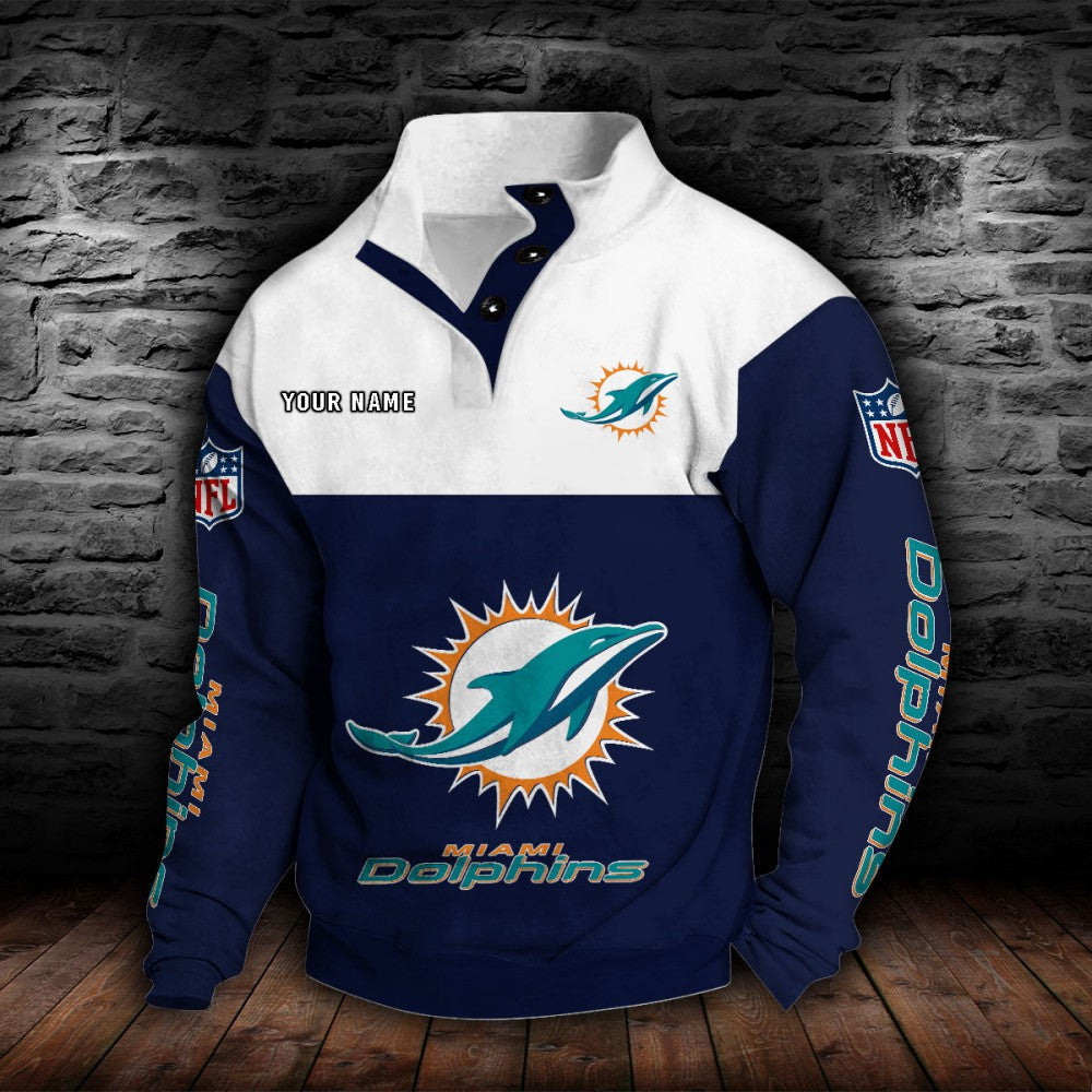LIMITED EDITION - NEW CUSTOMIZED NFL19 MDP MIAMI DOLPHINS QUARTER-BUTTON STAND-COLLAR SWEATSHIRT