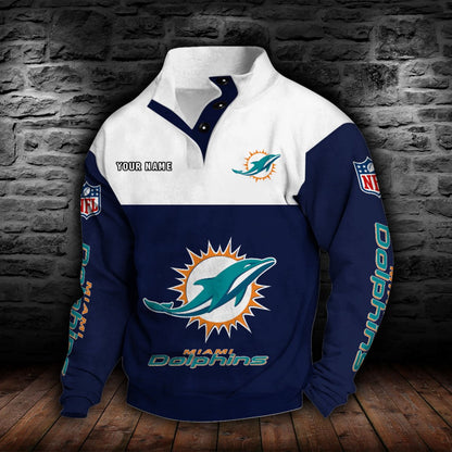 LIMITED EDITION - NEW CUSTOMIZED NFL19 MDP MIAMI DOLPHINS QUARTER-BUTTON STAND-COLLAR SWEATSHIRT