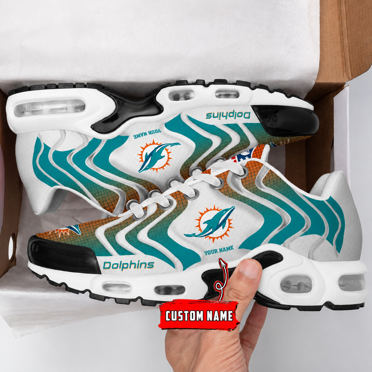 LIMITED EDITION - NEW CUSTOMIZED NFL19 MDP MIAMI DOLPHINS AIR MAX PLUS SNEAKERS