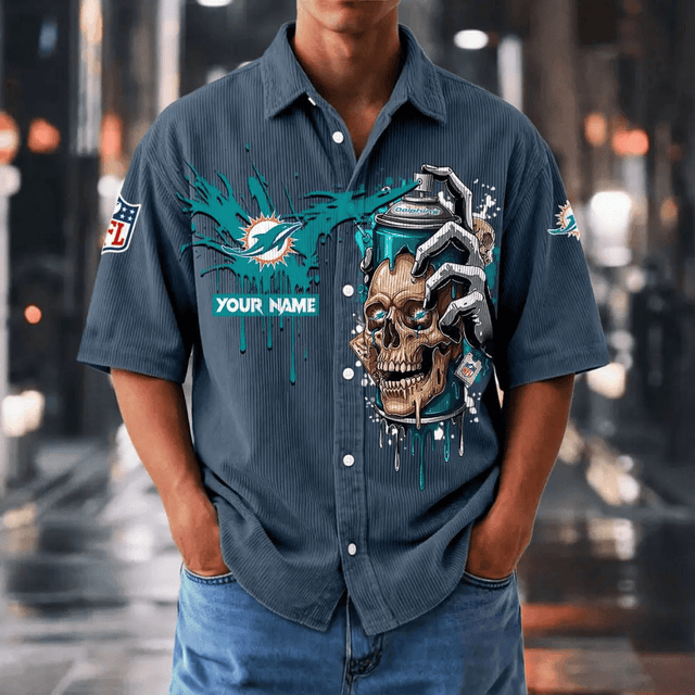 [SPECIAL OFFER] NEW CUSTOMIZED NFL19 MDP MIAMI DOLPHINS SEERSUCKER BUTTON SHIRT
