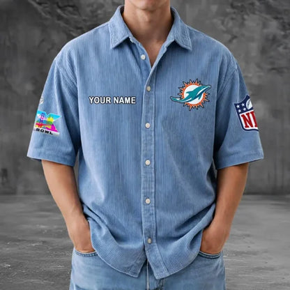 LIMITED EDITION - NEW CUSTOMIZED NFL19 MDP MIAMI DOLPHINS SEERSUCKER BUTTON SHIRT