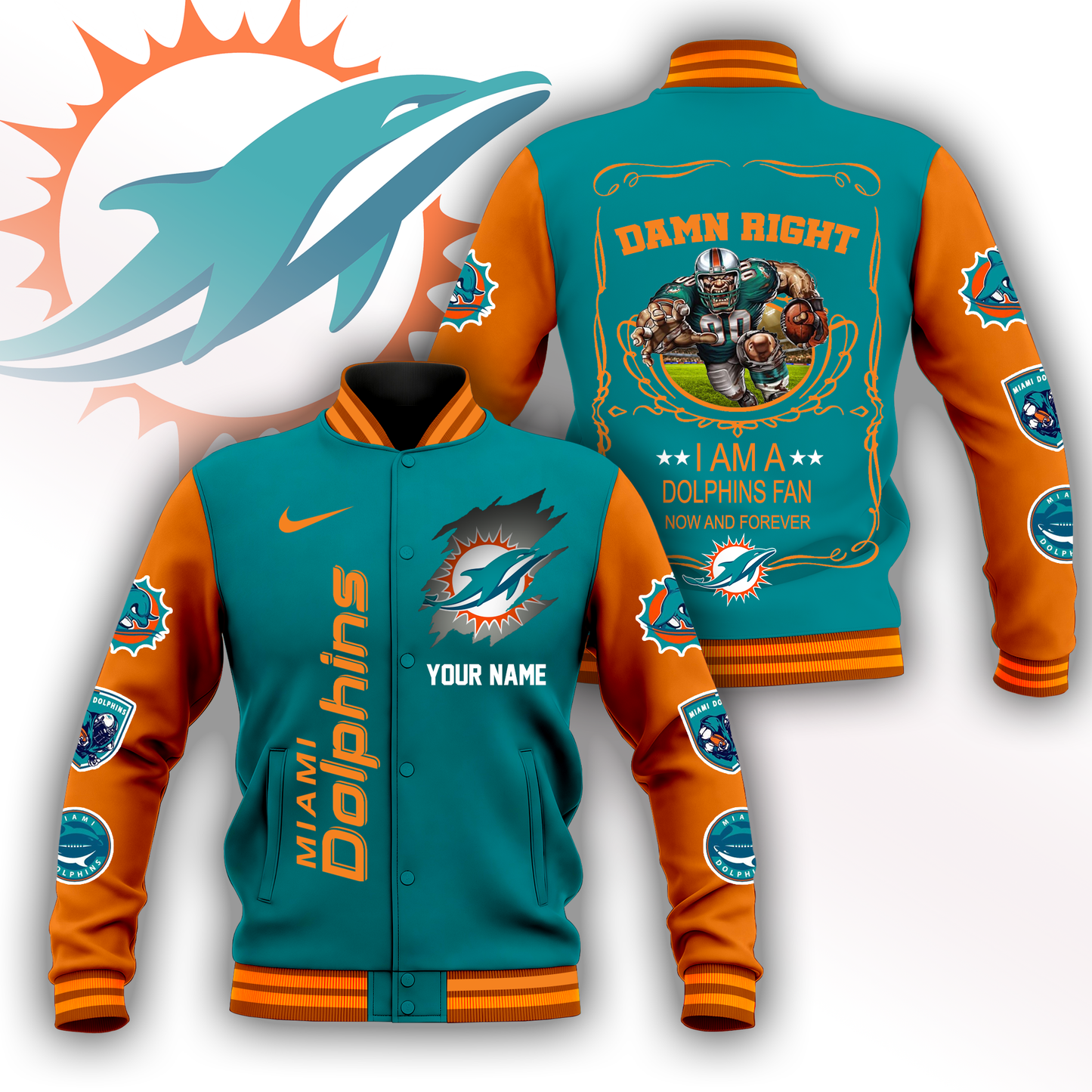 LIMITED EDITION - NEW CUSTOMIZED NFL19 MDP MIAMI DOLPHINS BASEBALL JACKET