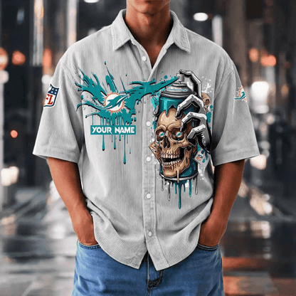 [SPECIAL OFFER] NEW CUSTOMIZED NFL19 MDP MIAMI DOLPHINS SEERSUCKER BUTTON SHIRT