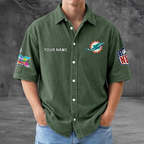 LIMITED EDITION - NEW CUSTOMIZED NFL19 MDP MIAMI DOLPHINS SEERSUCKER BUTTON SHIRT