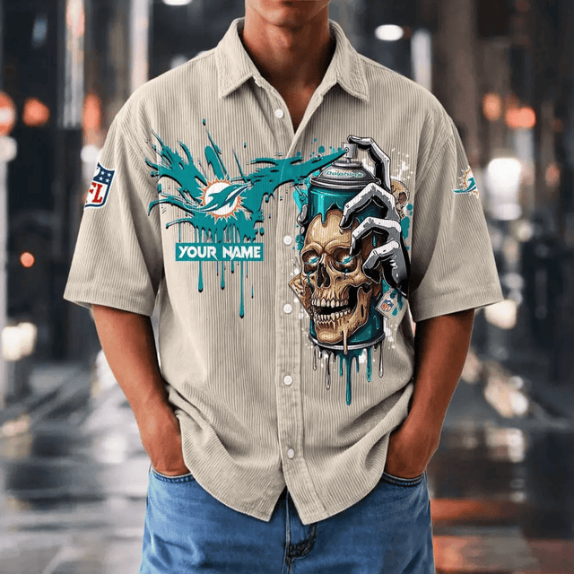 [SPECIAL OFFER] NEW CUSTOMIZED NFL19 MDP MIAMI DOLPHINS SEERSUCKER BUTTON SHIRT
