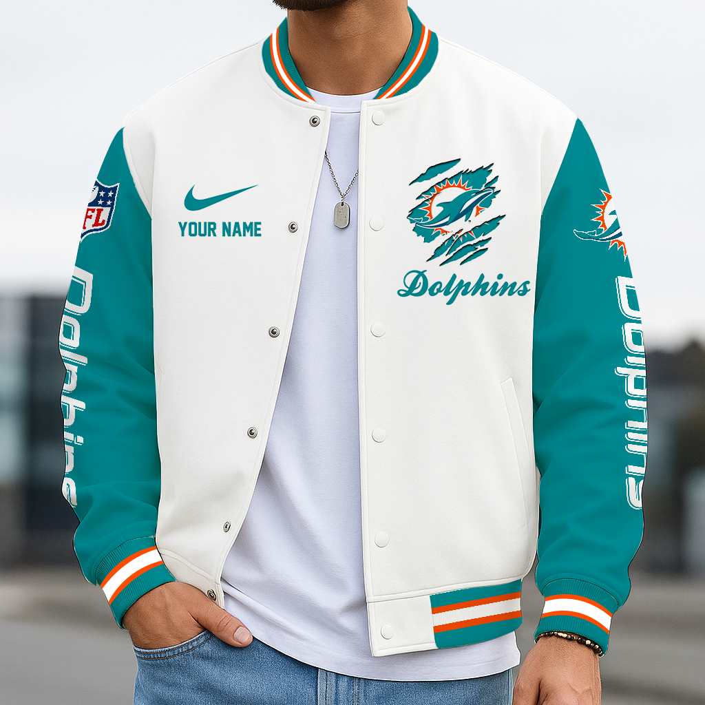 LIMITED EDITION - NEW CUSTOMIZED NFL19 MDP MIAMI DOLPHINS BASEBALL JACKET
