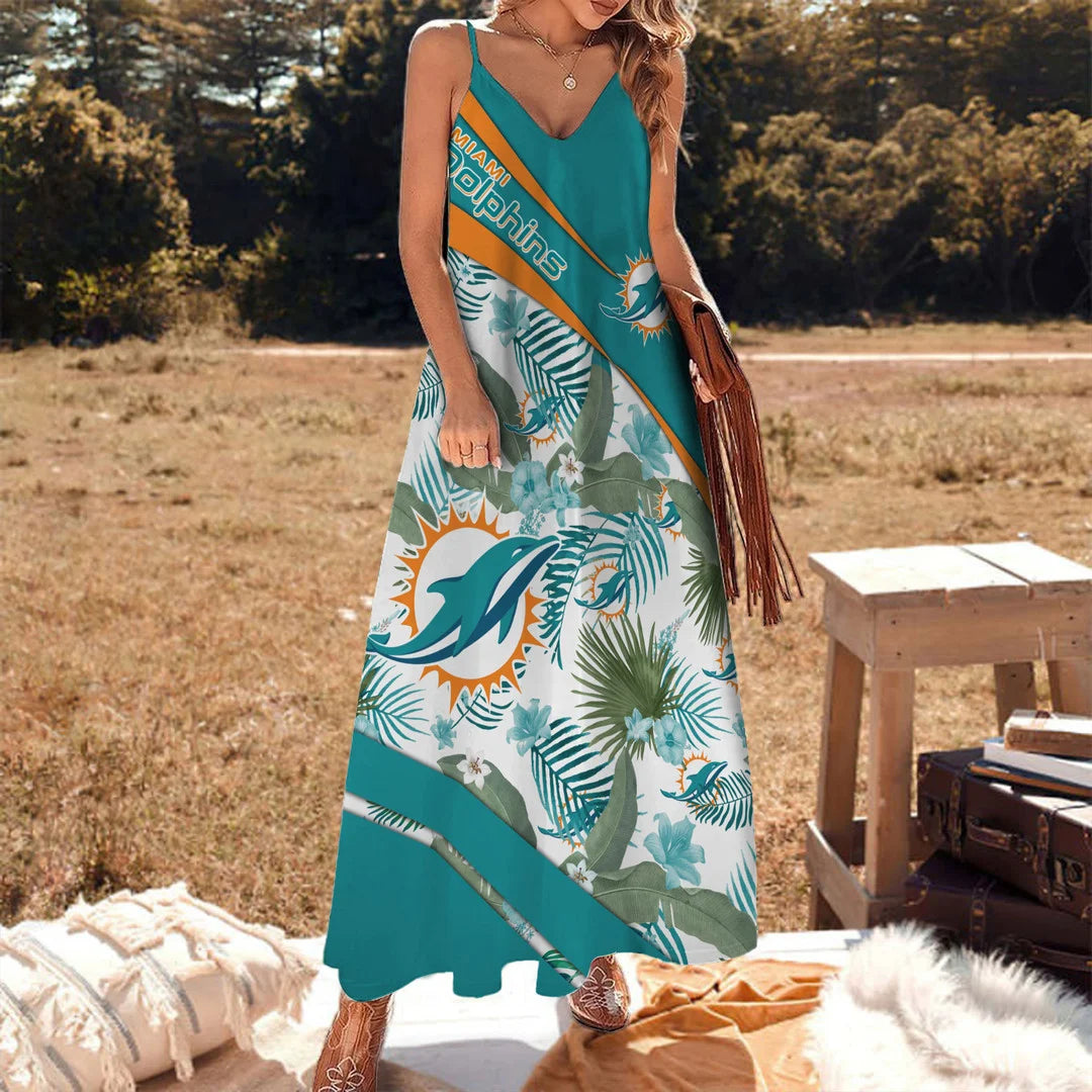 LIMITED RUN - NEW CUSTOMED NFL19 MDP MM DOLPHINS HAWAIIAN LONG DRESS