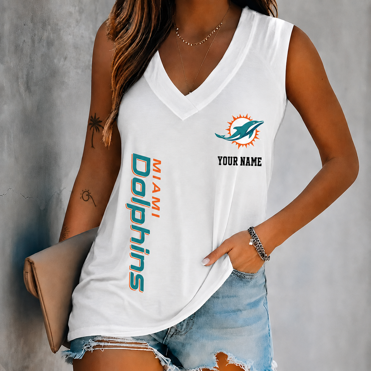 LIMITED EDITION - NEW CUSTOMIZED NFL19 MDP MIAMI DOLPHINS WOMEN'S V-NECK TANK TOP