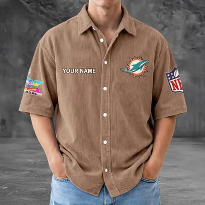 LIMITED EDITION - NEW CUSTOMIZED NFL19 MDP MIAMI DOLPHINS SEERSUCKER BUTTON SHIRT