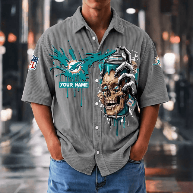 [SPECIAL OFFER] NEW CUSTOMIZED NFL19 MDP MIAMI DOLPHINS SEERSUCKER BUTTON SHIRT