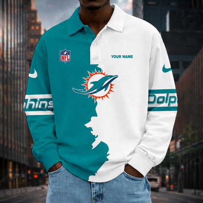 LIMITED EDITION - NEW CUSTOMIZED NFL19 MDP MM DOLPHINS MEN LONG SLEEVE POLO