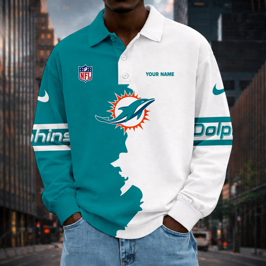 LIMITED EDITION - NEW CUSTOMIZED NFL19 MDP MM DOLPHINS MEN LONG SLEEVE POLO