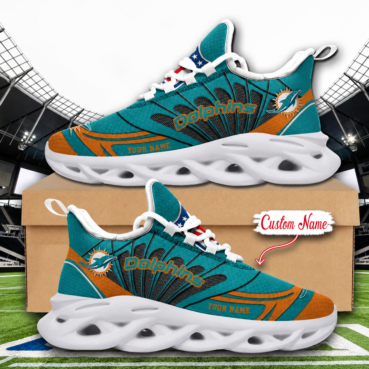 LIMITED EDITION - NEW CUSTOMIZED NFL19 MDP MIAMI DOLPHINS UNISEX CLUNKY SNEAKERS