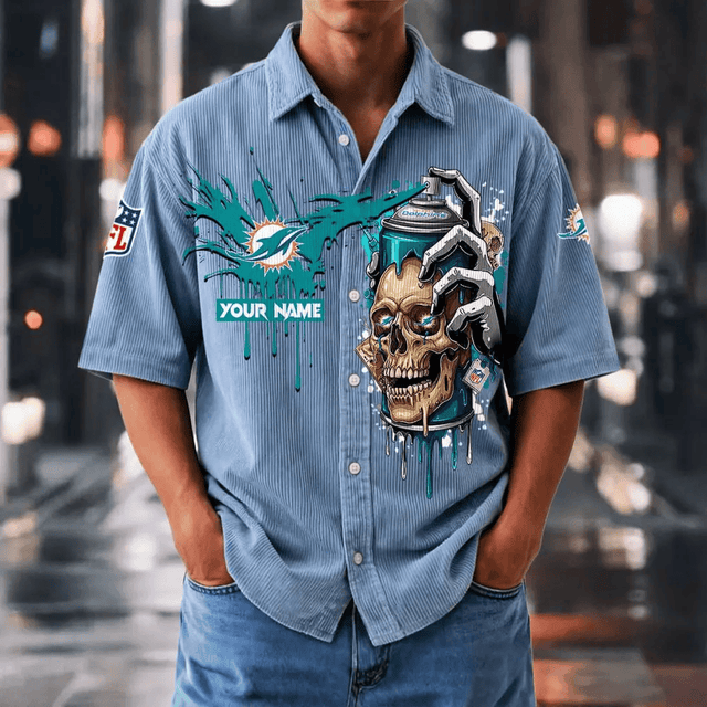 [SPECIAL OFFER] NEW CUSTOMIZED NFL19 MDP MIAMI DOLPHINS SEERSUCKER BUTTON SHIRT