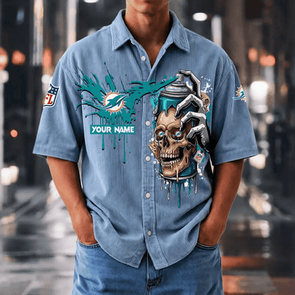 [SPECIAL OFFER] NEW CUSTOMIZED NFL19 MDP MIAMI DOLPHINS SEERSUCKER BUTTON SHIRT