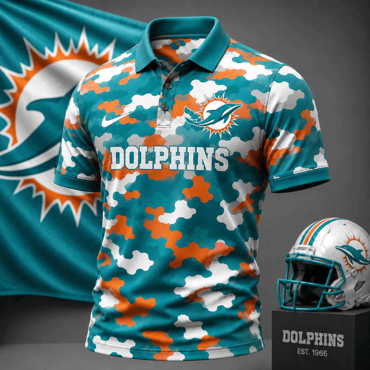 [SPECIAL OFFER] NEW CUSTOMIZED NFL19 MDP MIAMI DOLPHINS CAMO POLO SHIRT
