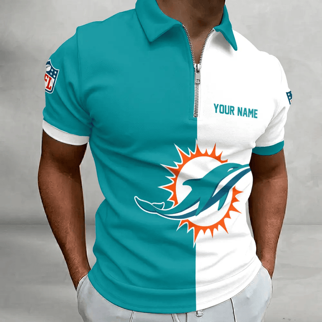 [SPECIAL OFFER] NEW CUSTOMIZED NFL19 MDP MIAMI DOLPHINS ZIP POLO SHIRT
