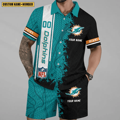LIMITED RUN - NEW CUSTOMIZED NFL19 MDP MIAMI DOLPHINS UNISEX HAWAIIAN SHIRT & SHORTS SET