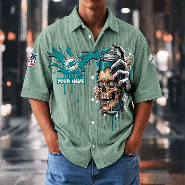 [SPECIAL OFFER] NEW CUSTOMIZED NFL19 MDP MIAMI DOLPHINS SEERSUCKER BUTTON SHIRT