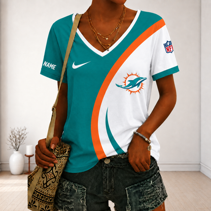 LIMITED EDITION - NEW CUSTOMIZED NFL19 MDP MIAMI DOLPHINS V-NECK FEMALE SHIRT