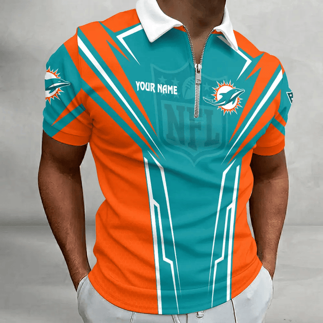 [SPECIAL OFFER] NEW CUSTOMIZED NFL19 MDP MIAMI DOLPHINS ZIP POLO SHIRT