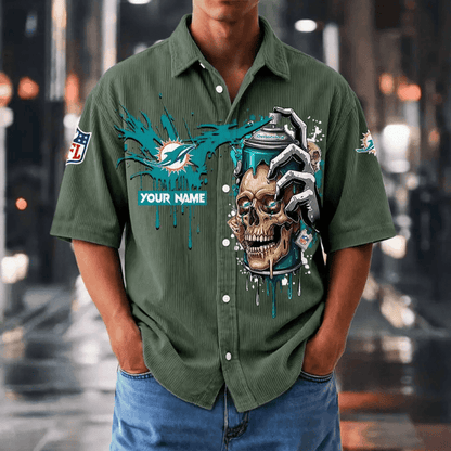 [SPECIAL OFFER] NEW CUSTOMIZED NFL19 MDP MIAMI DOLPHINS SEERSUCKER BUTTON SHIRT