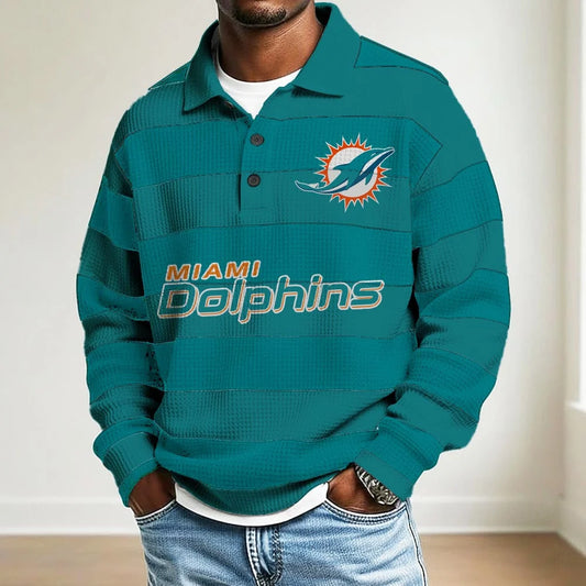 LIMITED EDITION - NEW CUSTOMIZED NFL19 MM DOLPHINS MEN LONG SLEEVE POLO SHIRT