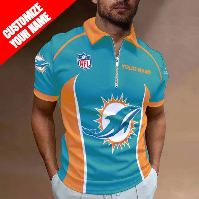 LIMITED EDITION - NEW CUSTOMIZED NFL19 MDP MIAMI DOLPHINS ZIP POLO SHIRT