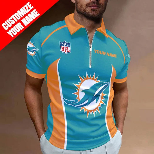 LIMITED EDITION - NEW CUSTOMIZED NFL19 MDP MIAMI DOLPHINS ZIP POLO SHIRT