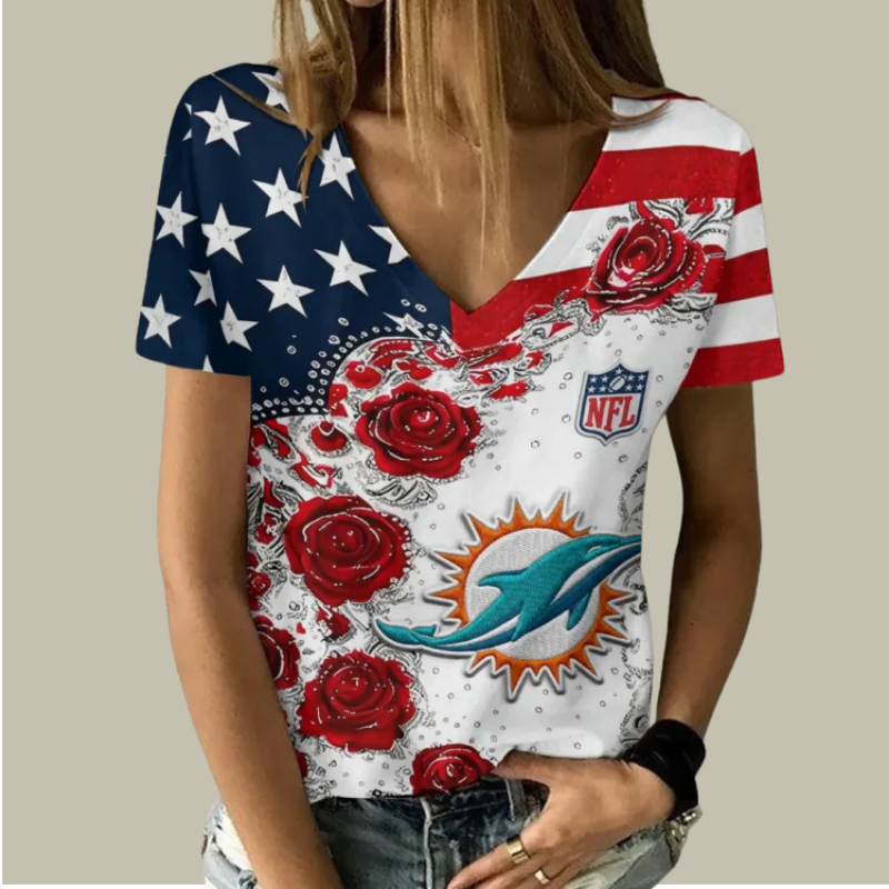 [SPECIAL OFFER] NEW CUSTOMIZED NFL19 MDP MIAMI DOLPHINS V-NECK FEMALE SHIRT